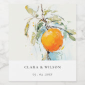 Boho Abstrakt Sketchy Orange Garden Wedding Weinetikett (Einzelnes Label)