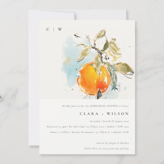 Boho Abstrakt Sketchy Orange Probe Dinner Einladung (Vorderseite)