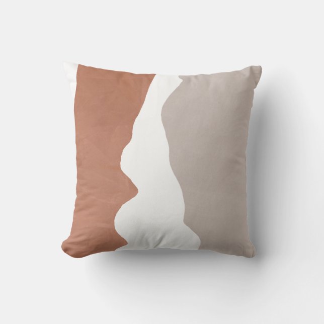 Boho Abstrakt Terracotta Creme Silver Throw Kissen (Vorderseite)