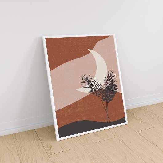 Boho Abstrakt Terracotta Landschaft Moon Poster