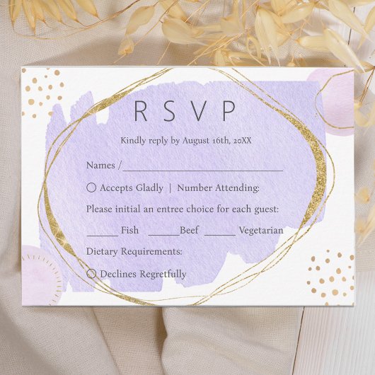 Boho Abstrakt Watercolor Lila Hochzeit RSVP Karte