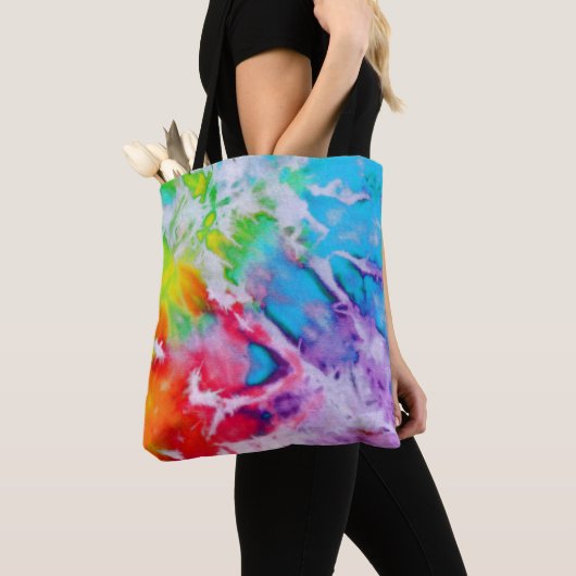 Boho Abstrakt Watercolor Rainbow Batik Gefärbte Kr Tasche (Von Nahem)