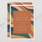 Boho Abstrakt Wavy Lines Terracotta Green Wedding Einladung (Vorne/Hinten)