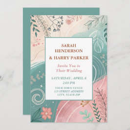 Boho Abstrakte Aquamarine Blumenhochzeit Einladung