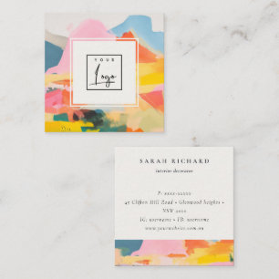 Boho-Abstrakte Berglandschaft Pink Blau Logo Quadratische Visitenkarte