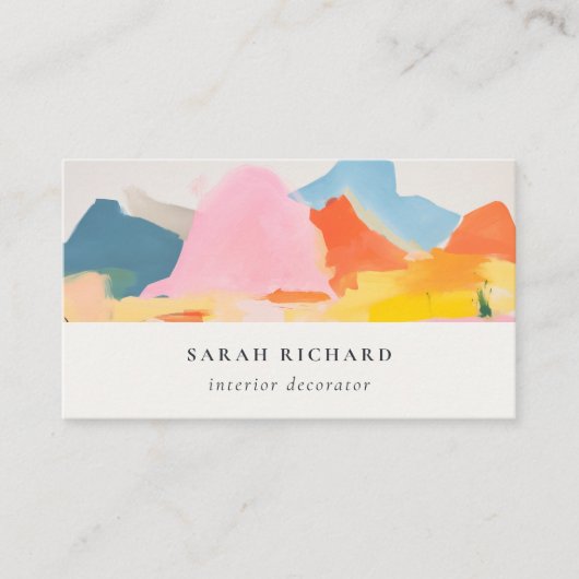 Boho-Abstrakte Berglandschaft Rosa Blau Orange Visitenkarte (Vorderseite)