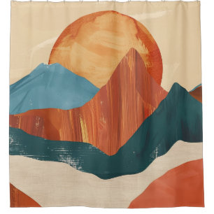 Boho Abstrakte Bergwelt mit Sonne Duschvorhang