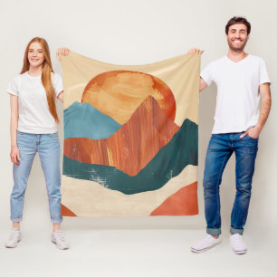 Boho Abstrakte Bergwelt mit Sonne Fleecedecke