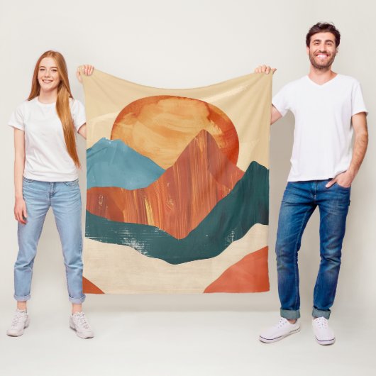 Boho Abstrakte Bergwelt mit Sonne Fleecedecke (Beispiel)