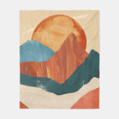 Boho Abstrakte Bergwelt mit Sonne Fleecedecke (Vorderseite)