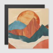 Boho Abstrakte Bergwelt mit Sonne Magnetkarte (Vorne/Hinten)