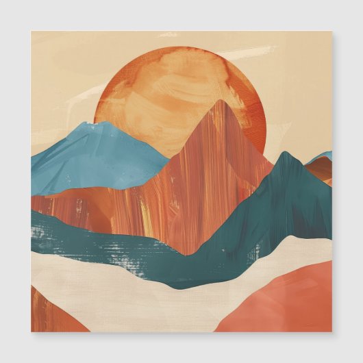 Boho Abstrakte Bergwelt mit Sonne Magnetkarte (Vorderseite)