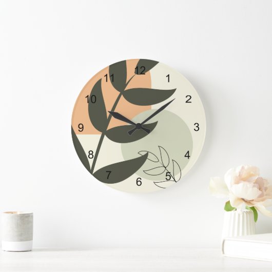 Boho abstrakte Blattwanduhr Große Wanduhr (Zuhause)