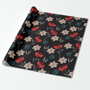 BOHO ABSTRAKTE BLUME AUF SCHWARZ GESCHENKPAPIER