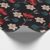 BOHO ABSTRAKTE BLUME AUF SCHWARZ GESCHENKPAPIER (Ecke)