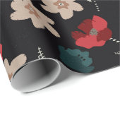 BOHO ABSTRAKTE BLUME AUF SCHWARZ GESCHENKPAPIER (Rolleneckpunkt)