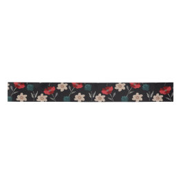 BOHO ABSTRAKTE BLUME AUF SCHWARZ SATINBAND