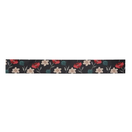 BOHO ABSTRAKTE BLUME AUF SCHWARZ SATINBAND (Vorderseite)