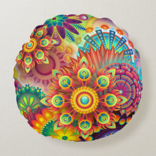 Boho abstrakte Blume Rundes Kissen