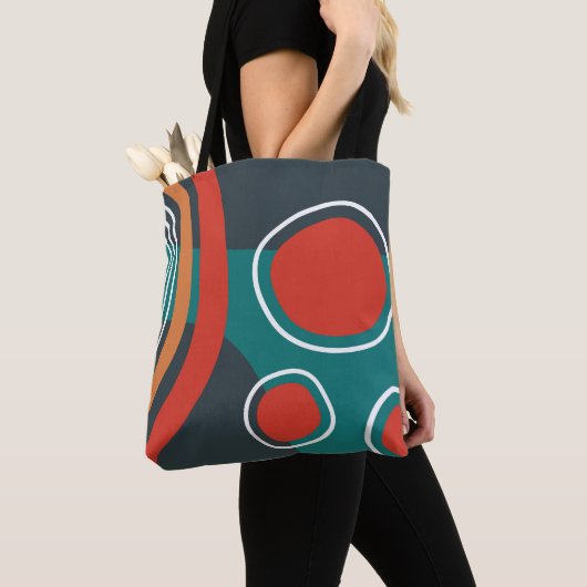 Boho abstrakte Formen, farbenfrohe Linienkunst Tasche (Von Nahem)