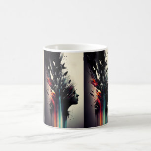 Boho-Abstrakte Kunst mit Mädchen-Gesicht Kaffeetasse