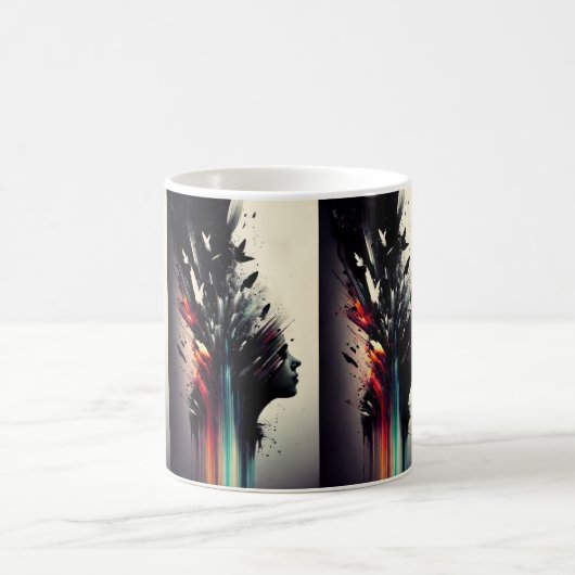Boho-Abstrakte Kunst mit Mädchen-Gesicht Kaffeetasse (Mittel)