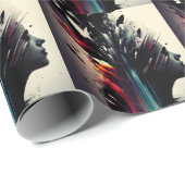 Boho abstrakte Kunst mit Mädchengesicht Geschenkpapier (Rolleneckpunkt)