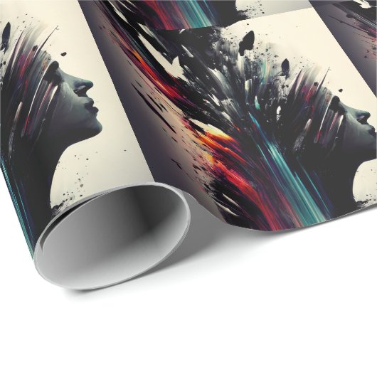 Boho abstrakte Kunst mit Mädchengesicht Geschenkpapier (Rolleneckpunkt)