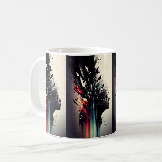 Boho abstrakte Kunst mit Mädchengesicht Kaffeetasse (Vorderseite Links)