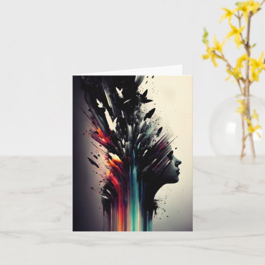 Boho abstrakte Kunst mit Mädchengesicht Karte (Gelbe Blume)