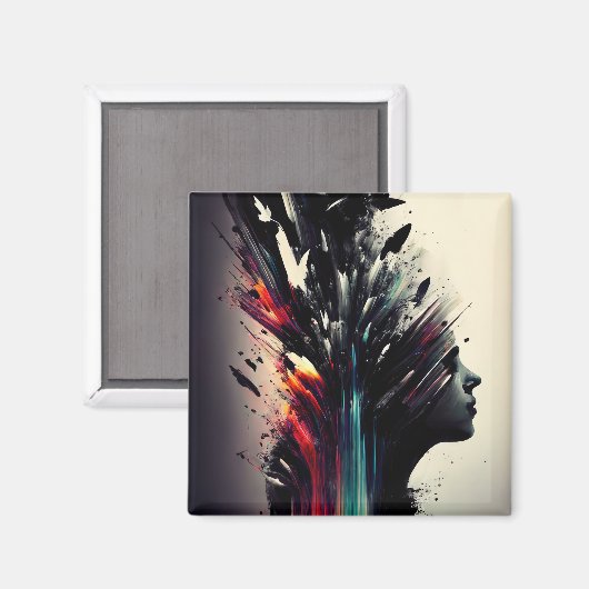 Boho abstrakte Kunst mit Mädchengesicht Magnet (Vorderseite/Rückseite)