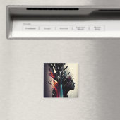 Boho abstrakte Kunst mit Mädchengesicht Magnet (In Situ (Geschirrspüler))