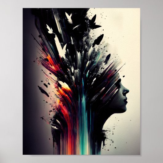 Boho abstrakte Kunst mit Mädchengesicht Poster (Vorne)