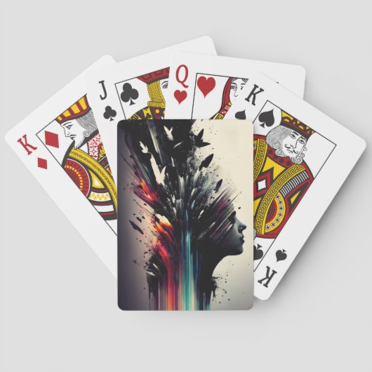 Boho abstrakte Kunst mit Mädchengesicht Spielkarten (Rückseite)