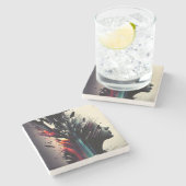 Boho abstrakte Kunst mit Mädchengesicht Steinuntersetzer (Seitenansicht)