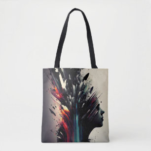 Boho abstrakte Kunst mit Mädchengesicht Tasche