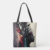 Boho abstrakte Kunst mit Mädchengesicht Tasche (Rückseite)