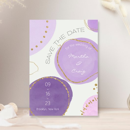 Boho Abstrakte Lila Gold-Farbkreise Save The Date