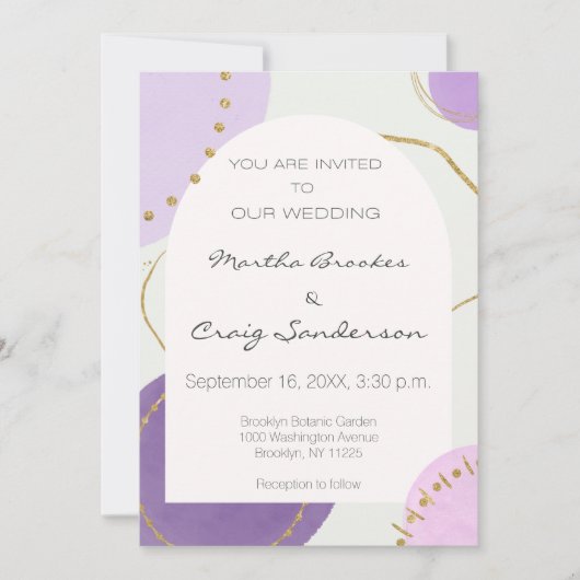 Boho Abstrakte Lila Goldmedaille Einladung (Vorderseite)