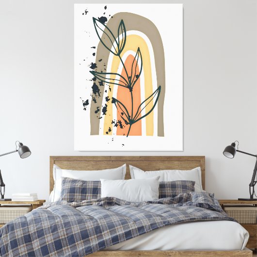 Boho Abstrakte Minimalistische Pflanze Leinwanddruck (Insitu (Schlafzimmer))