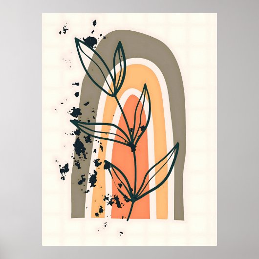 Boho Abstrakte Minimalistische Pflanze Poster (Vorne)