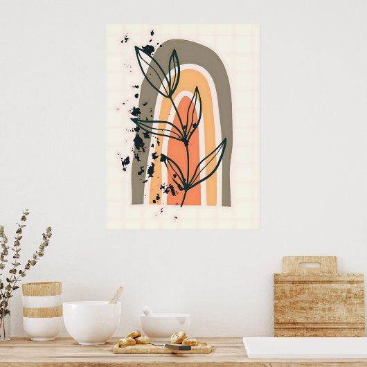 Boho Abstrakte Minimalistische Pflanze Poster (Küche)
