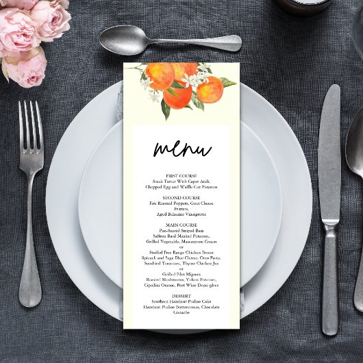 Boho Abstrakte Orange Gartenhochzeit Menükarte