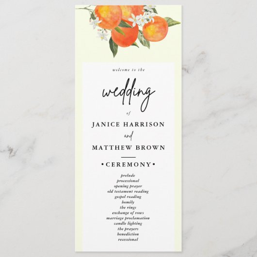 Boho Abstrakte Orange Gartenhochzeit Programm (Vorderseite)
