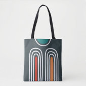 Boho-abstrakte Regenbogenkunst auf blauem Hintergr Tasche (Vorderseite)