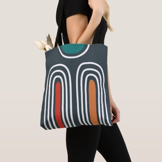 Boho-abstrakte Regenbogenkunst auf blauem Hintergr Tasche (Von Nahem)
