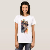 BOHO ABSTRAKTE WASSERFARBKATZE MIT BLUME T-Shirt (Vorne ganz)