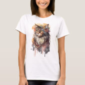 BOHO ABSTRAKTE WASSERFARBKATZE MIT BLUME T-Shirt (Vorderseite)