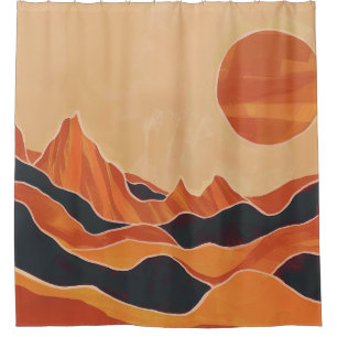 Boho Abstrakte Wüstenlandschaft mit Sonne Minimali Duschvorhang
