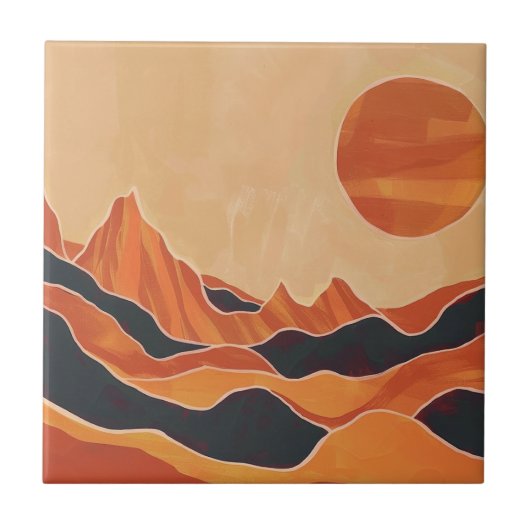 Boho Abstrakte Wüstenlandschaft mit Sonne Minimali Fliese (Vorderseite)